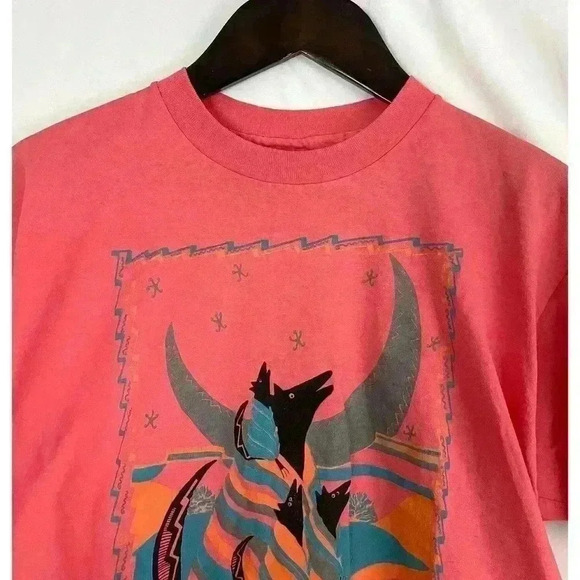 VTG Southwest Design 80's T-Shirt LARGE Wolf Moon Abstract Adult Short Sleeve - Picture 7 of 8